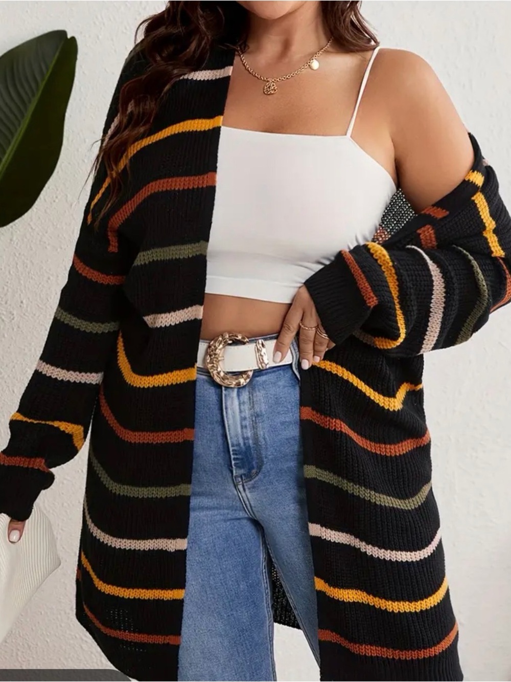 Black Striped Open-Front Cardigan Sweater - Black Multicolor
